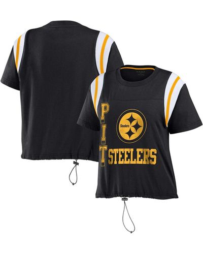 WEAR by Erin Andrews Pittsburgh Steelers Cinched Colorblock T-shirt - Black