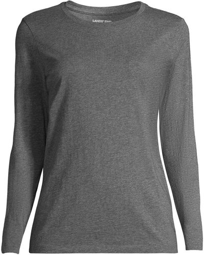 Lands' End Petite Relaxed Supima Cotton Long Sleeve Crewneck T-shirt - Gray