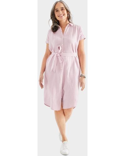 Style & Co. Cotton Gauze Short-sleeve Shirt Dress - Pink