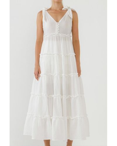 Free the Roses Tiered Maxi Dress - White