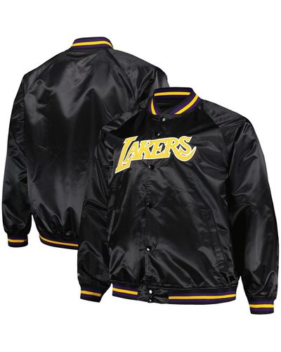 Mitchell & Ness Los Angeles Lakers Big And Tall Hardwood Classics Wordmark Satin Raglan Full-zip Jacket - Black