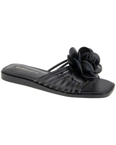 BCBGeneration Masha Flower Slip-on Flat Sandals - Black