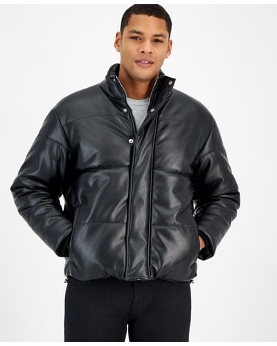 INC International Concepts Quilted Faux-leather Puffer Jacket - Black