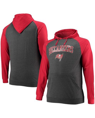 Fanatics Red And Heathered Charcoal Tampa Bay Buccaneers Big And Tall Lightweight Raglan Pullover Hoodie