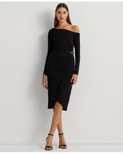 Lauren by Ralph Lauren Buckle-trim Jersey Off-the-shoulder Dress - Black