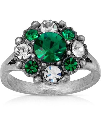 2028 Pewter And Clear Crystal Ring - Green