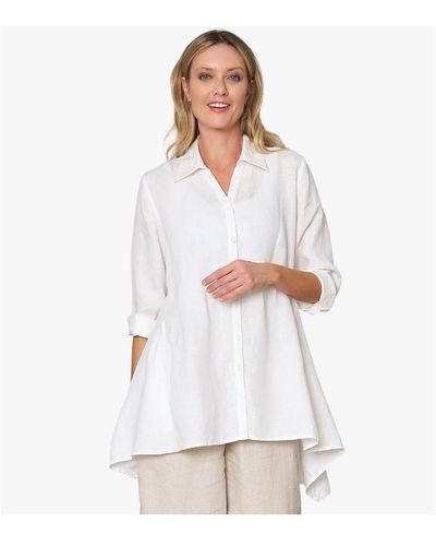 Stella Carakasi Linen Long Sleeve Collared V-neck True Form Shirt - White