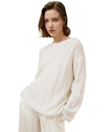 LILYSILK Semi-sheer Cable-knit Sweater - White