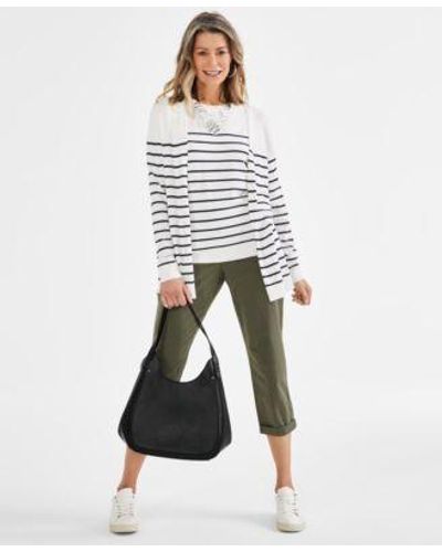 Style & Co. Style Co Striped Sweater Tank Cardigan Embroidered Pants Hoop Earrings Necklace Hobo Bag Low Top Sneakers Created For Macys - White