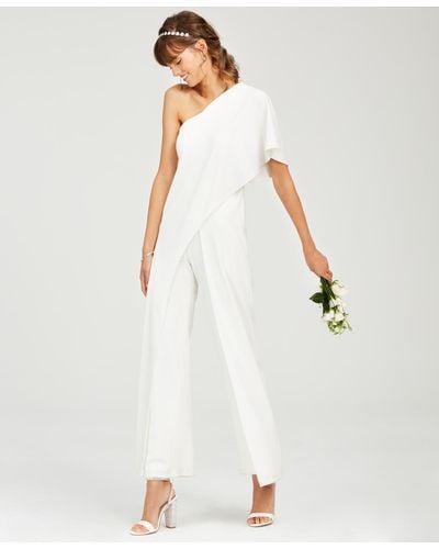 Adrianna Papell Draped One-shoulder Jumpsuit - White