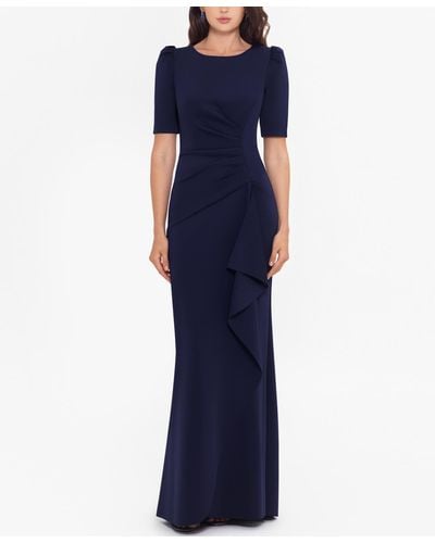 Xscape Ruched A-line Gown - Blue