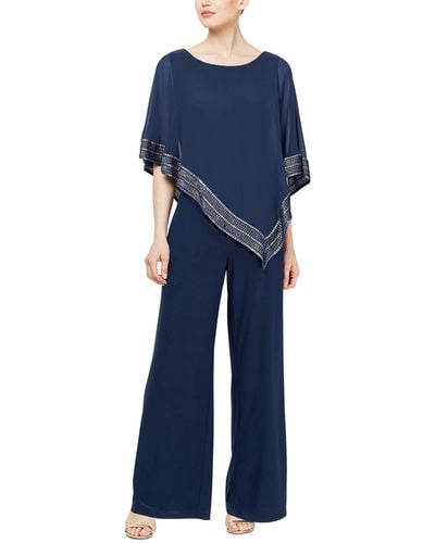 Sl Fashions Asymmetrical Cape Jumpsuit - Blue