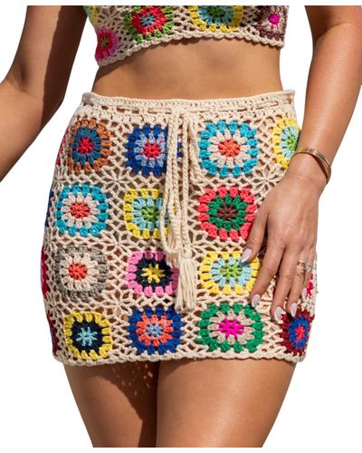 CUPSHE X Jojo Open Weave Floral Crochet Mini Cover-up Skirt - Multicolor