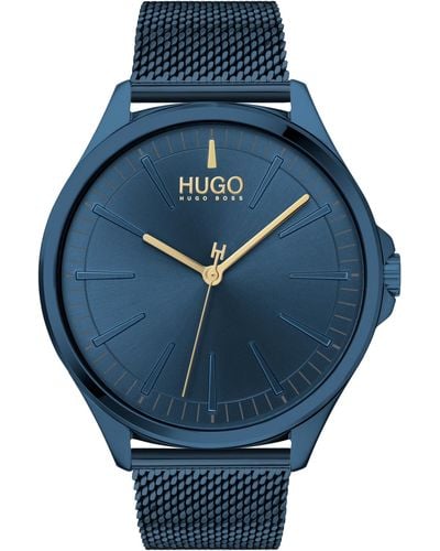 HUGO #smash Stainless Steel Mesh Bracelet Watch 43mm - Blue