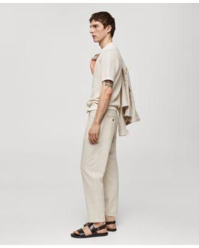 Mango 100 Linen Regular Fit Shirt Pants Set - White