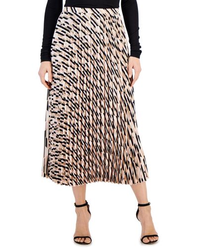 Anne Klein Printed Satin Pull-on Pleated Skirt - Multicolor