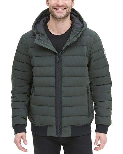 DKNY Quilted Hooded Bomber Jacket - Green