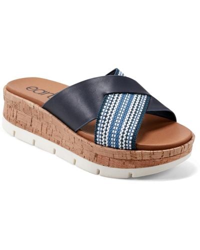 Earth Finale Round Toe Slip-on Wedge Sandals - Blue