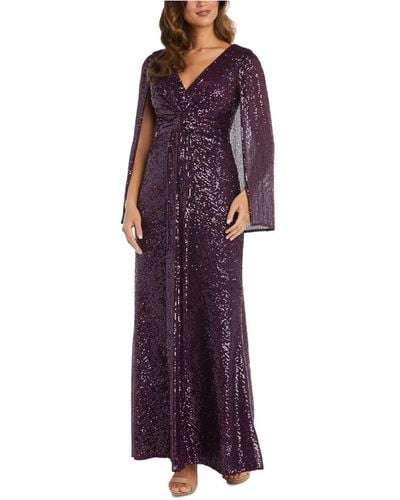 Nightway V-neck Sequin Drape-front Cape Gown - Purple