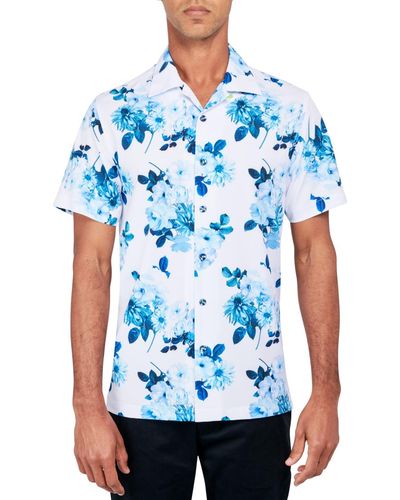 Society of Threads Regular-fit Non-iron Performance Stretch Floral-print Button-down Camp Shirt - Blue