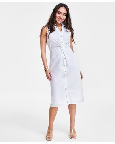 INC International Concepts Petite Cotton Twisted Dress - White