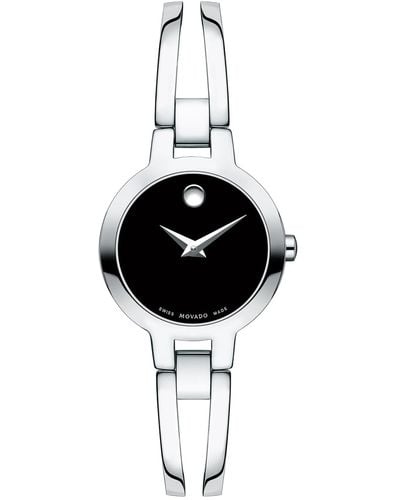 Movado Swiss Amorosa Stainless Steel Bangle Bracelet Watch 24mm - Black