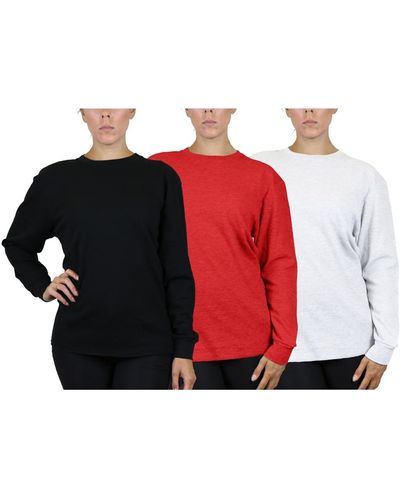 Galaxy By Harvic Loose Fit Waffle Knit Thermal Shirt - Red
