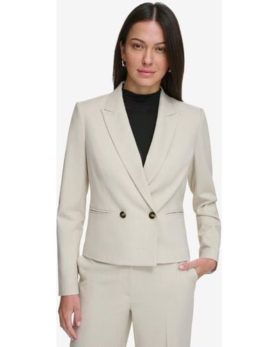 DKNY Petite Double-breasted Cropped Blazer - Gray