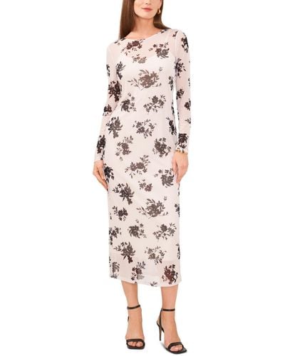 Vince Camuto Floral Printed Long Sleeve Midi Dress - White