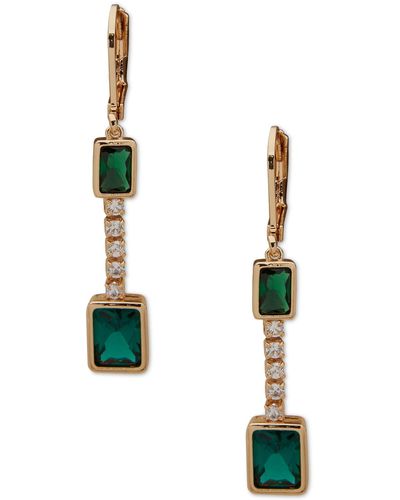 Anne Klein Gold-tone Pave Crystal Square Linear Earrings - Green