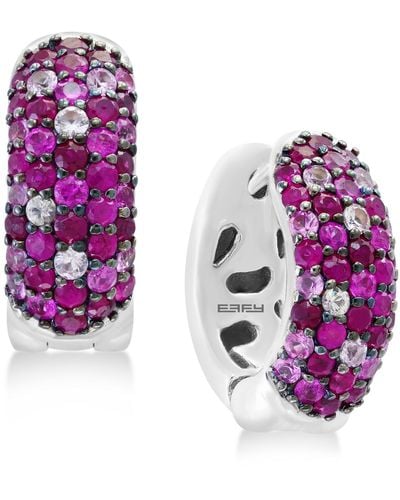 Effy Ruby (1-3/8 Ct. T.w.) & Pink Sapphire (3/4 Ct. T.w.) Hoop Earrings In Sterling Silver - Red