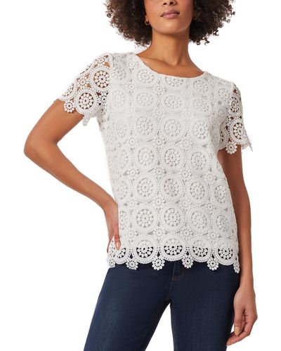 Jones New York Short-sleeve Relaxed-fit Lace Top - Gray