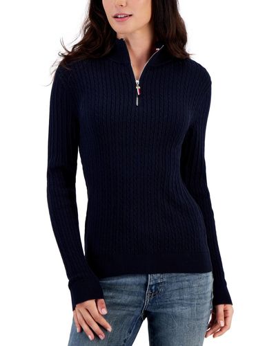 Tommy Hilfiger Cotton Cable-knit Quarter-zip Sweater - Blue