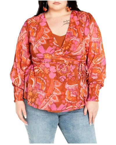 City Chic Plus Size Alexis Print Top - Red