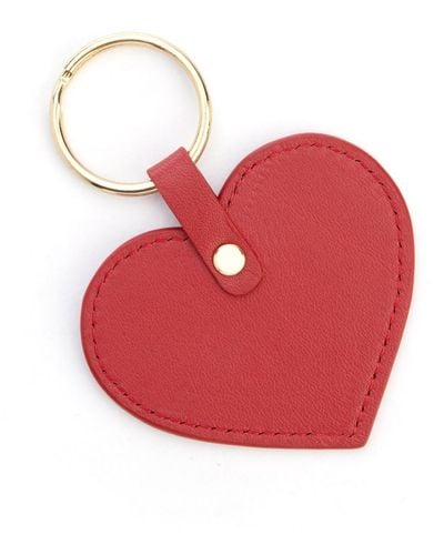 ROYCE New York Heart Shaped Leather Key Fob - Red