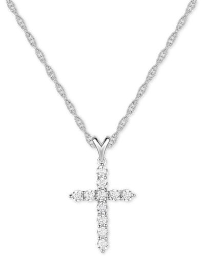 Macy's Cubic Zirconia Cross 16" Pendant Necklace - Metallic
