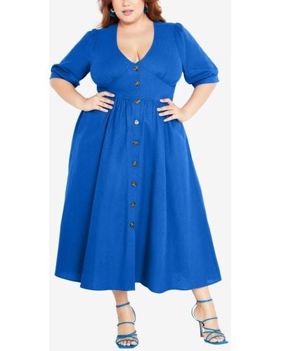 City Chic Plus Size Sunset Stroll Dress - Blue