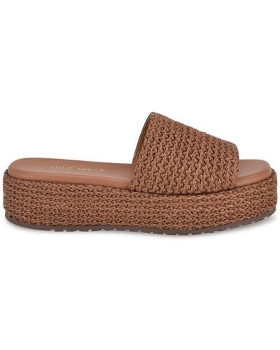 Nine West Keziah Square Toe Slip-on Casual Sandals - Brown