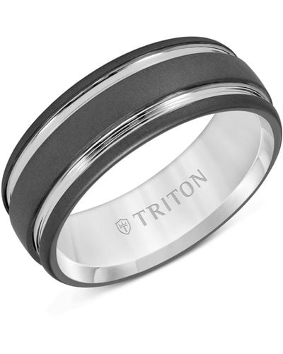 Triton Two-tone Sandblast Finish Wedding Band - Metallic