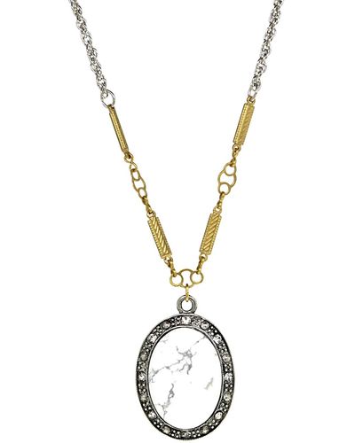 1928 T.r.u. By Silver Tone Genuine Howlite Oval Necklace - White
