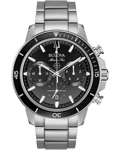 Bulova Men's Chronograph Marine Star Stainless Steel Bracelet Watch 45mm - Metallic