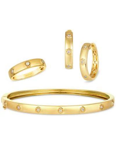 Le Vian Anywear Everywear Nude Diamond Polished Band Small Hoop Earrings Bangle Bracelet Collection Set In 14k Gold - Metallic