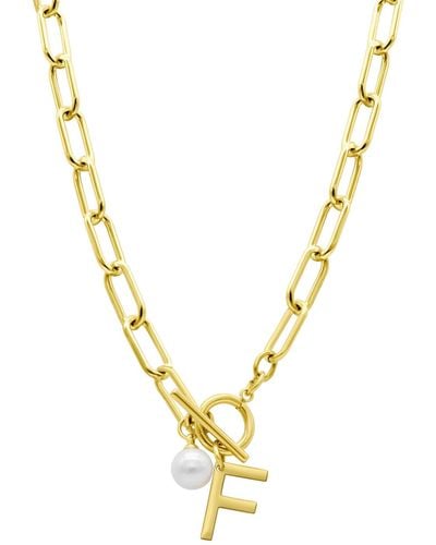 Adornia Tarnish Resistant 14k Gold-plated Freshwater Pearl Initial toggle Necklace - Metallic