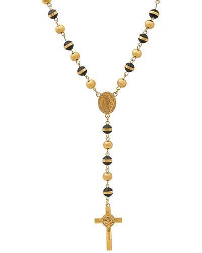 Steeltime Stainless Steel Prayer Rosary 28" Lariat Necklace - Metallic