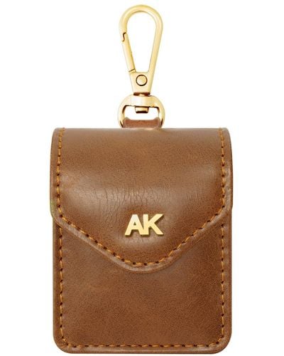 Anne Klein Honey Brown Faux Leather Holder With Gold-tone Alloy Ak Symbol And Matching Carabiner Clip