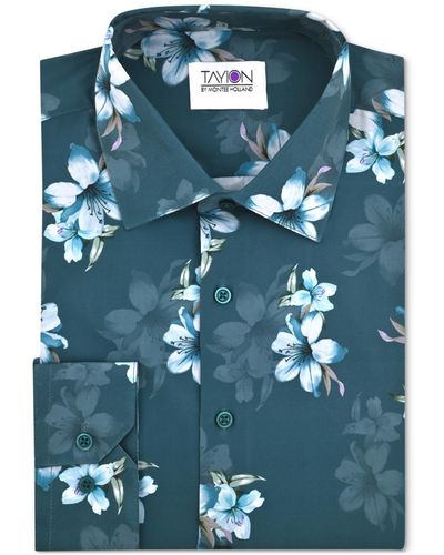 Tayion Collection Slim-fit Mini-floral Dress Shirt - Blue