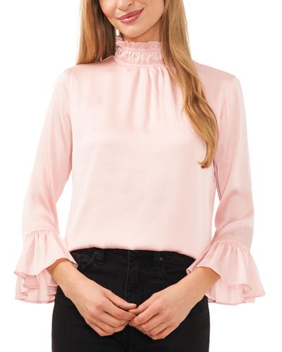 Cece Ruffled Sleeve Smocked Neck Top - Pink