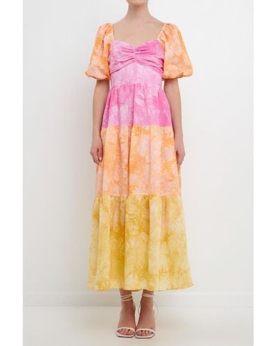 Free the Roses Colorblock Tie-dye Back Tie Maxi Dress - Pink