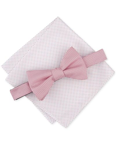 Alfani Geo-pattern Bow Tie & Dot Pocket Square Set - Pink
