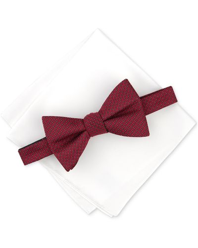 Alfani Belwood Stripe Bow Tie & Solid Pocket Square Set - Red